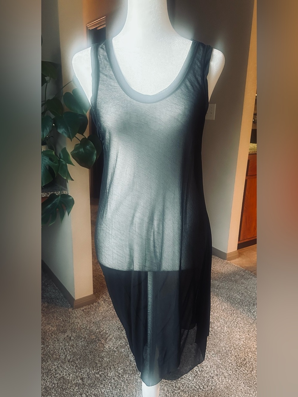 Lost & Found Ria Dunn Sheer Asymmetrical Maxi Dress Black Size L Made in Italy